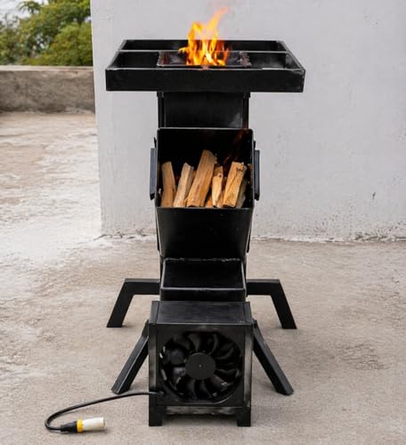 Image of Wood Fired Rocket Stove Smokeless Stove for Home & Large Family | Lakdi Ka Mitti Ka Chulha Angeethi Sidgi | Outdoor Cooking Picnic Camping Hiking Barbeque BBQ | Heavy Duty | Metal (D)