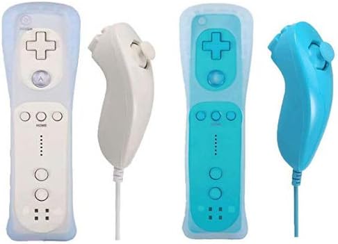2 Packs Nunchuck and Remote Controller for Wii Wii U Console - White and Blue
