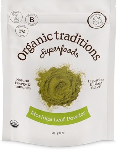 Organic Traditions Organic Moringa Powder Organic Moringa Leaves Extract Vegan Non-GMO Superfood Natural Moringa Supplement, 7oz (200g) Bag, 40 Servings per Bag