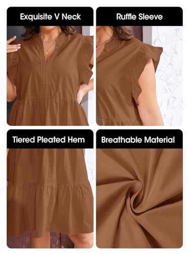 Image of Fisoew Plus Size Dresses for Women Summer Ruffle Short Sleeve V Neck Dress Tiered Swing A Line Babydoll Mini Dress