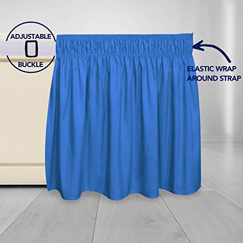 PureFit Wrap Around Ruffled Bed Skirt with Adjustable Elastic Belt - 22 Inch Drop Easy to Put On, Wrinkle Free Bedskirt Dust Ruffles, Bed Frame Cover for Twin,Twin XL and Full Size Beds, Blue