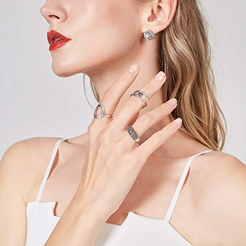 Image of Mytys Vintage Wide Ring Classic Black Marcasite Crystal Rows Statement Silver Chunky Rings