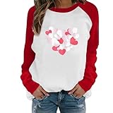 QJDFLL Geschenk Zum Hochzeitstag Frau Kurzer Kapuzenpullover mit Lovestruck-Herz-Print für Damen Seitennahttaschen(Rot,XL)