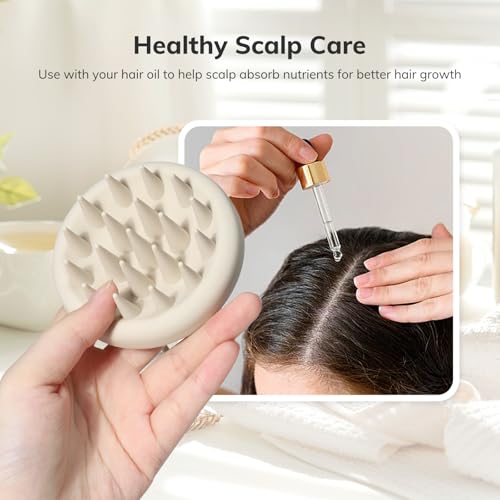 Sndyi Silikon Kopfhaut Massagebürste, Shampoo Bürste für Peeling und Kopfmassage, Premium Kopfmassage Bürste [Nass & Trocken], Reduziert Schuppen, Stimulieren das Haarwachstum, Haferflocken 4