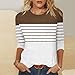 3/4 Length Sleeve Womens Tops Summer Three Quarter Striped Shirts Plus Size Trendy Casual Loose Fit Soft Blouse Tees A-Brown
