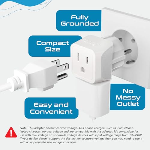 Image of Ceptics Denmark Travel Adapter Plug with Dual Usa Input - Power - Type K (3 Pack) - Ultra Compact - Safe Grounded Perfect for Cell Phones, Laptops, Camera Chargers and More (CT-20)