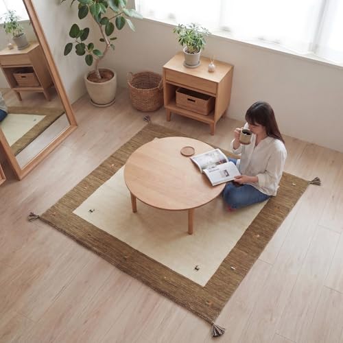 ＲＵＧＳ‐ＦＡＣＴＯＲＹ ラグ ギャッベ ラグマット ギャベ 正方形 ハンドルーム 2 ホワイト ブラウン 140x140cm [2]