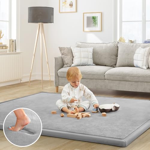 Image of Baby Play Mat for Floor Nursery Rug Muscle Mat Area Rug Playroom Rug 74 inchx50 inch Playpen Mat Elastic Foam 1.3 inch Thick Crawling Mat for Babies,Toddlers, Infants, Kids,A Light Gray
