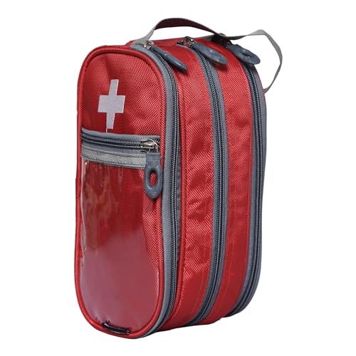 Image of AHM Polyester Portable First Aid Kit Organizer (No Medicine Included) Emergency Survival Kit for Home Outdoor Travel Rescue, Nurse Medical Bag With Inner Divider (Red)