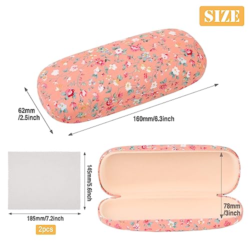 GOTRUST 2 Pack Sunglasses Case, Retro Flower Spectacle Cases, Portable Fabrics Glasses Cases, Cute Floral Pattern Clamshell Sunglasses Cases with 2 Cleaning Cloth for Women Girls Students