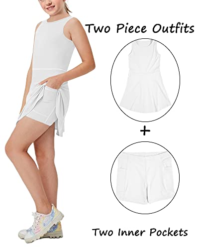 Aurgelmir Girls Crewneck Sleeveless Tennis Dresses Kids Workout Cute Outfits Tank Golf Dresses with Shorts Pocket3