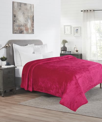 Image of Dream Living Premium Flannel Double Bed Winter Blanket | Winter bedsheet AC Blanket | Soft Lightweight Cozy Soft for Bed, Sofa, Couch, Travel & Camping| 220x230 cm - Wine-300 TC