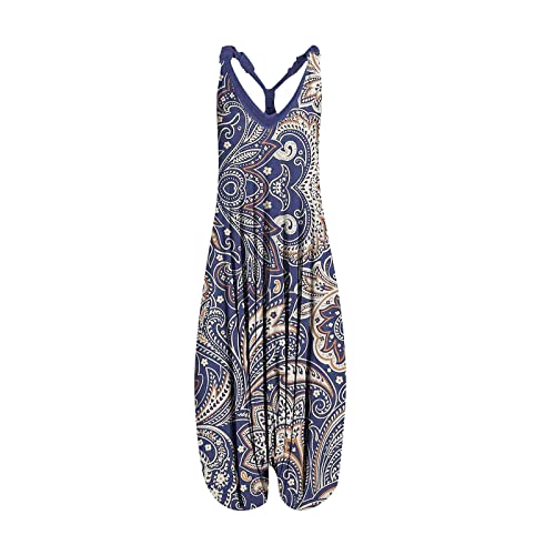 OIOLOYJM Summer Plus Size Boho Overalls for Women 2025 Fashion Jumpsuits Loose Fit Rompers Floral Printed Baggy Harem Pants