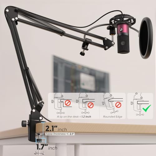 Image of FIFINE T669 Rose Red Podcast Microphone Kit with Boom Arm for Recording | PC Computer Microphone for Streaming, Gaming, Voice-Over, Meeting, Shock Mount, Pop Filter