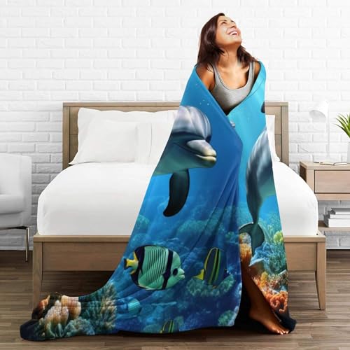Couverture salon motif animaux marins et dauphins plaid double face