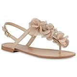  Damen Dianetten Blumen Sandalen Zehentrenner Sommer Flats Beach Zierperlen Schuhe 114996 Nude 39 Flandell