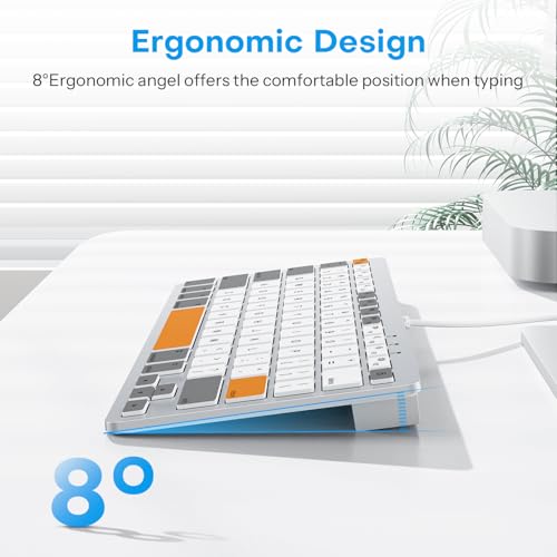 Image of OMOTON Wired Keyboard for Mac Devices ONLY with Dual Interface, Comfortable Typing Angle & Stable Connection, Compatible with MacBook, iMac, Mac mini, PC-White & Orange & Grey