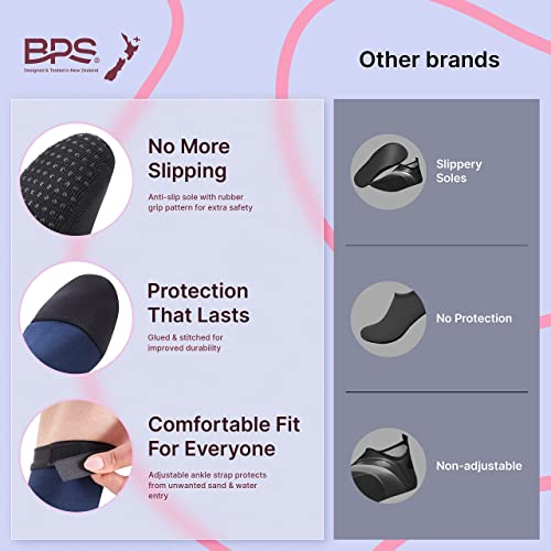 Bps 'Second Skin' Beach Booties - Super Light Weight Premium Antislip Socks For Surfing, Diving, Snorkeling, Beach Ball Sport Sand Proof Booties Durable For Water And Sand - High Cut (Navy Blue, L) #TOP2