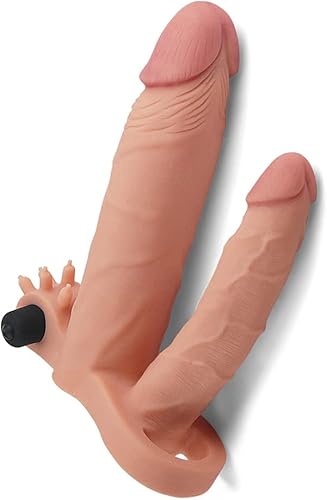 Miniatura 3 de Honeypleasures - Extensor de manga de doble pene de 1 pulgada extra y bucle de bola con estimulador vibratorio de clítoris, doble penetración DP