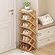 XZXWZX Faltbares Schuhregal aus Bambus, Schuhablage für den Eingangsbereich, Schrank, Schlafzimmer, Flur, naturfarben, funktional, multifunktional (Holzoptik), 6 Ebenen