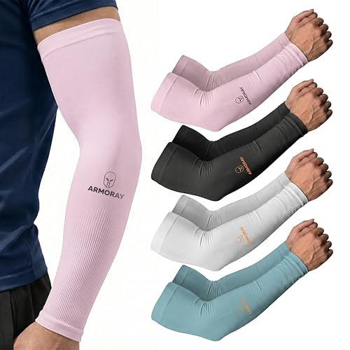 Image of ARMORAY Arm Sleeves for Men or Women - Compression Warmers to Cover Tattoo - for Basketball Golf Running Football Cycling or Sun Protection