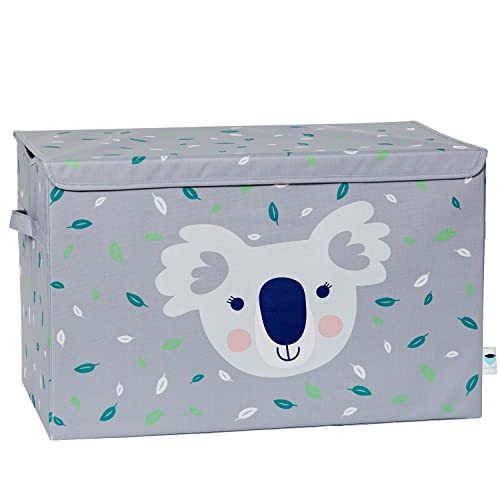 LOVE IT STORE IT - Caja de almacenaje con tapa grande - Baúl de juguete de tela - Reforzado con madera - Robusto y estable - Gris con koala - 62 x 38 x 39 cm