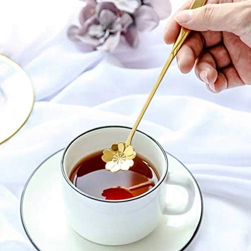 9 Pcs Flower Spoon Coffee Teaspoon Set, ESRISE Stainless Steel Tea Spoon essert Spoon, Cute Demitasse Scoop for Stirring Drink Mixing Milkshake Jam (Gold)