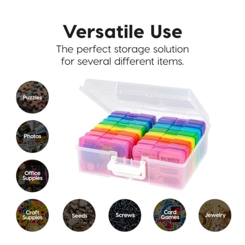 Image of IRIS USA 4 inch x 6 inch |Made in USA| 2-Pack Photo Organizers and Picture Storage Box with Handle, 16 Inner Cases /Containers for Tasks, Stickers, Ephemera, & Flashcards - Clear /Multi-Color