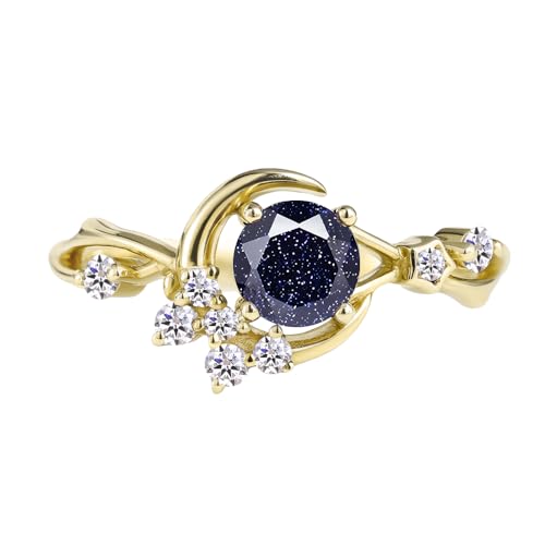 Gemstone Engagement Rings for Women Gemstone Ring Unique Moon Star Ring 10K 14K 18K White Yellow Rose Gold Gemstone Engagement Ring Anniversary Promise Ring3