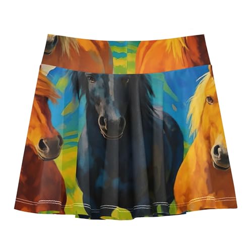 Tennis Skirts Kids Horses Grassy Field Mountains Athletic Shorts for Girls Skorts Toddler Pleated 4t2