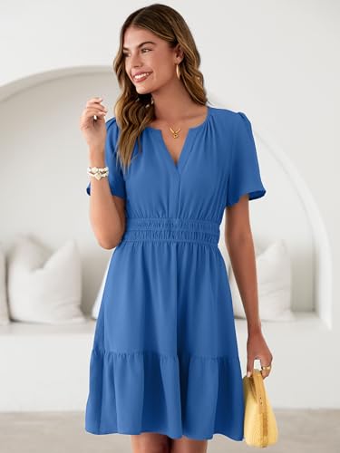 Image of Simplee Womens Casual Summer Dresses 2026 V Neck Short Sleeve Empire Waist Flowy A Line Ruffle Tiered Mini Sundress