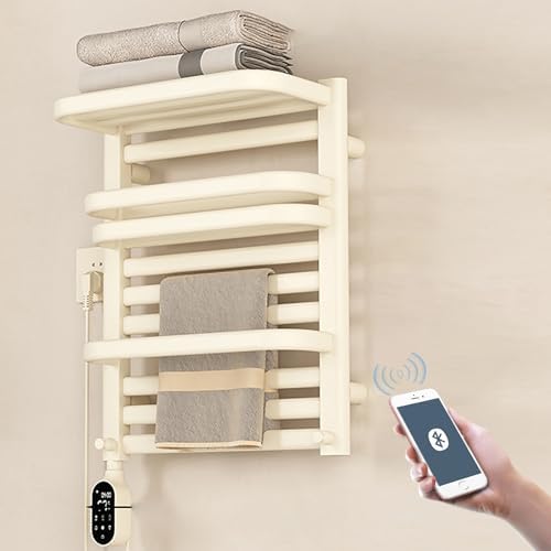 Smart Electric Heated Towel Rail 55x45cm Wall-Mounted Towel Warmer with LED Touch Control 12H Timer 20KG Load-Bearing Intelligent Thermostat for Bathroom White