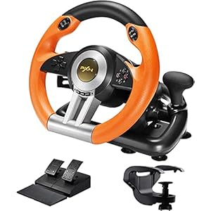 PXN V3II Gaming Racing Wheel with Pedal PC Steering Wheel 180 Degree steering Wheel for PC, PS3, PS4,Xbox One, Xbox Series X/S,N-Switch (orange)