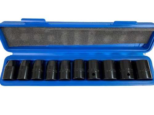 Dunnet Tools Impact Socket Set Metric Heavy Duty Hex Socket Tool Set Chrome Vanadium Black Phosphate Heavy Duty Impact Sockets Socket Sets (10pc 1/2" Standard Size Impact Sockets)