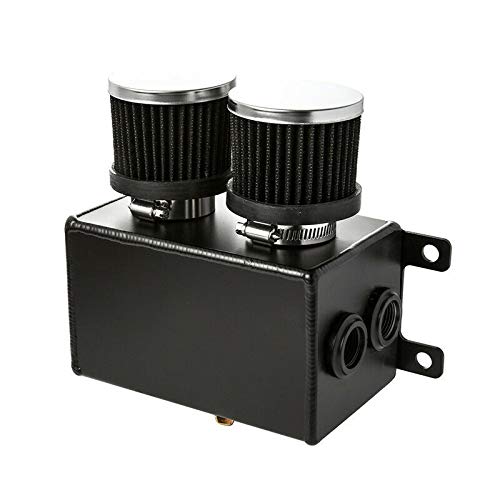 Bravedog 1.2L Twin Baffle Dual Filter Engine An8 Oil Catch Can Tank Reservoir (Silver) (1.2L-Black) #TOP2