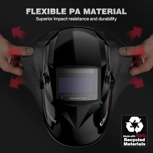 Image of ARCCAPTAIN Welding Helmet Auto Darkening, 1 /1 /1 /1 True Color Welding Hood, 4 Arc Sensor 1 /25000s Response Time Solar Powered Weld Hood Helmet, Glossy Black