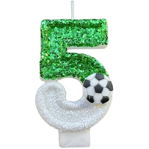 CasaPopz Birthday Number Candles White Soccer Number 5 Birthday Candles for Cake, Fun Glitter Birthday Candles Cake Cupcake Topper for Kids Adults Party Anniversary Supplies Cover