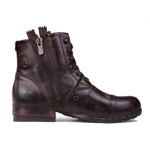 Mens Chukka Biker Cowboy Stylish Motorcycle Combat Hiking Fashion Casual Cowhide Leather Ankle Side Zipper Boots CD-5008-8-Retro-US-R4