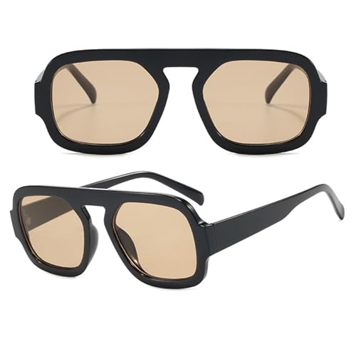 Retro Square Aviator Sunglasses for Women Men Trendy Brown Tortoise Sunglasses 70s Hexagon Designer Tinted Glasses