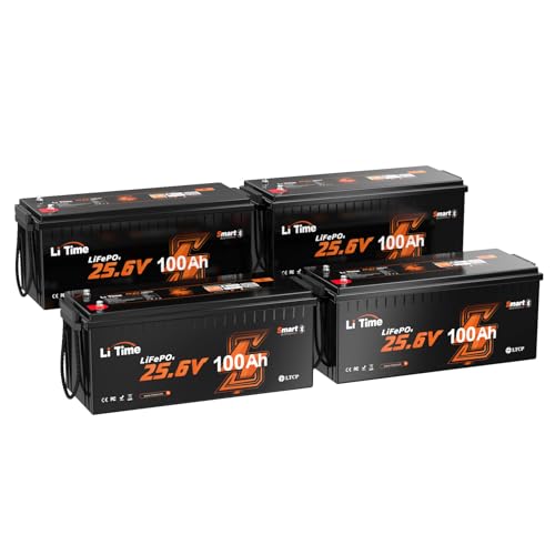 Image of LiTime 4 Pack 24V 100Ah Bluetooth LiFePO4 Lithium Battery for Solar Storage