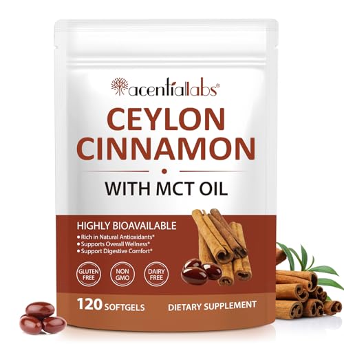 Ceylon Cinnamon Softgels High Strength Cinnamomum Verum Extract with MCT Oil Daily Wellness Support 120 Softgels 4 Month Supply