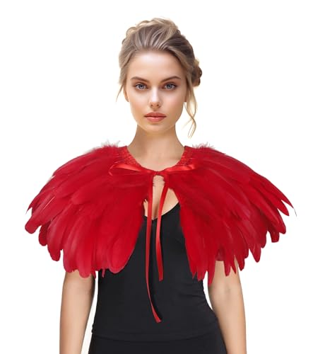 Feather Shawl for Women - Swan Feathers Collar Halloween Crow Cape Witch Costume Accessories