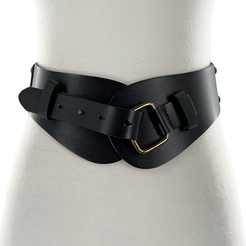 High Waist Fold Disc Linked Boho Antique Brass Circle Metal Studded Cowhide Full Grain Leather Fashion Dress Belt3