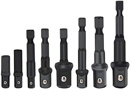 Drill Socket Adapter for Impact Driver with Hex Shank to Square Socket Drill Bits Bar Extension Set 8 Pieces