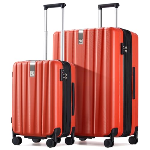 Image of Hanke Expandable Hard Shell Luggage Sets 2 piece Carry on Luggage with Wheels Suitcases Lightweight Checked TSA Luggage Rolling Large Suitcase Travel Luggage Bag Woman Men 20 /29 Inch(Orange)