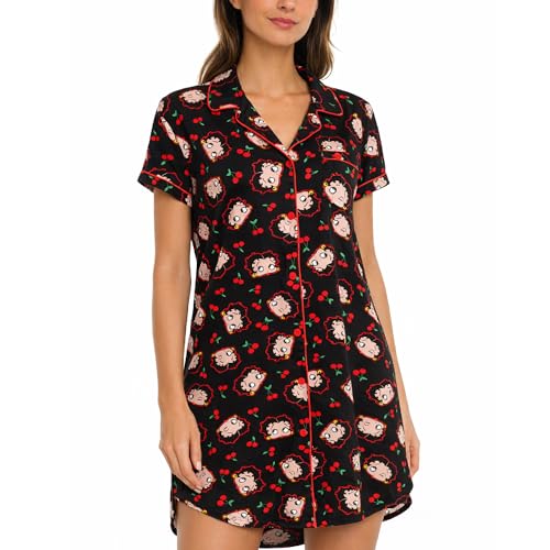 COCO BRANDS Peanuts Snoopy Bratz Strawberry Shortcake Powerpuff Girls Betty Boop Womens Nightgown for Adult Women Size Small Black Betty Boop Cherries Print