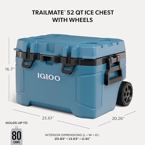 Image of Igloo Trailmate 52Qt Wheeled Cooler, Insulated Hard Shell Ice Chest, Modern Blue