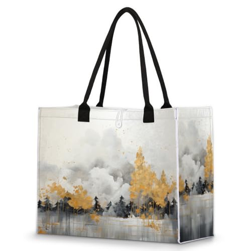 Abstract Lake Mountain Tote Bag for Women Large Beach Bag Reusable Tote Bags for Work Travel Beach Shopping