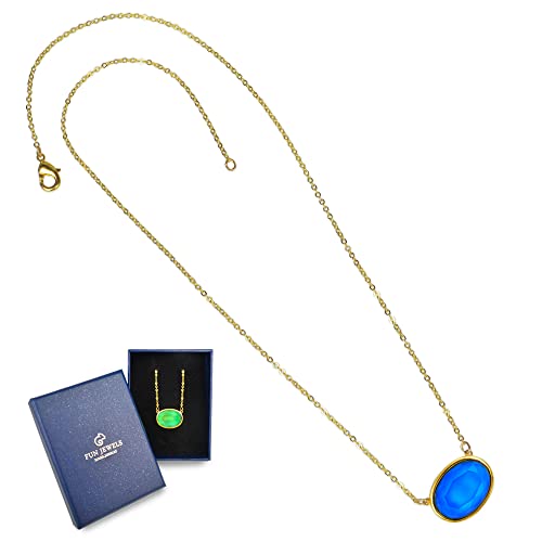 18K Gold Plated Color Changing Oval Mood Stone Pendant Mood Necklace, Facet Cut Crystal, 18” Chain, Gifts for Women3