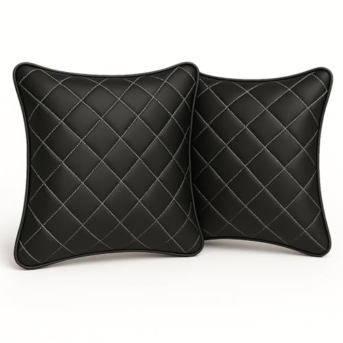 Image of PU Leather Car Cushion Set (Black and Silver,Pack of 2)